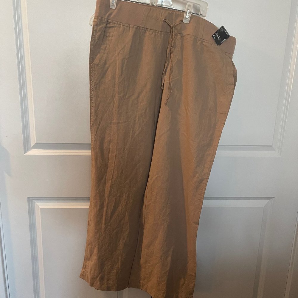 New Tan Linen Wide Leg Pants